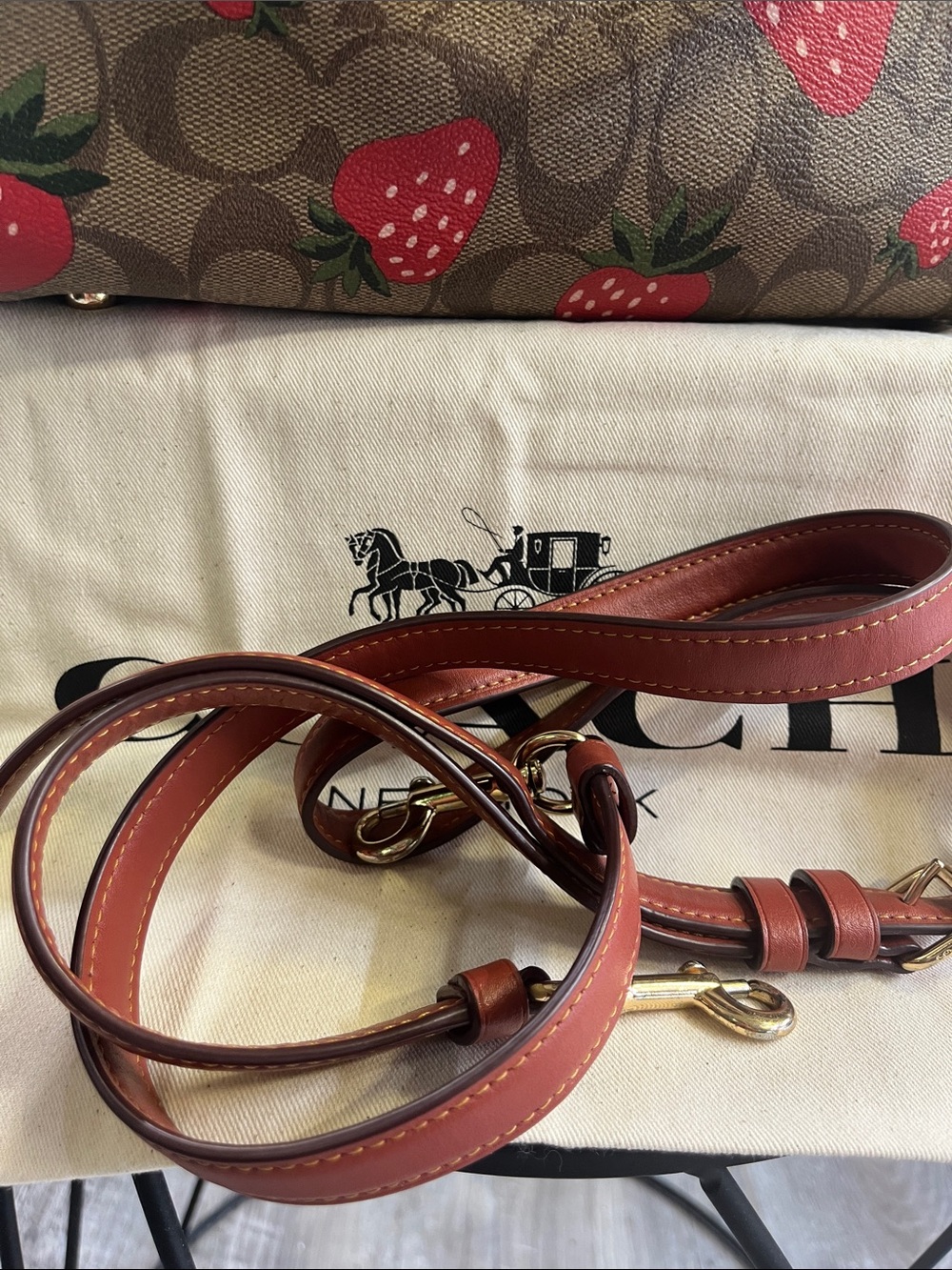 Coach Brown Signature Satchel with Red Strawberry Print - Picture 9 of 11